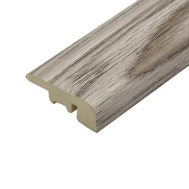 A close-up image of the end profile of the Delilah Grey flooring plank by Pro-Tek™. The image showcases the light grey colour, wood-like texture, and the precision cut of the plank, highlighting its high-quality construction.