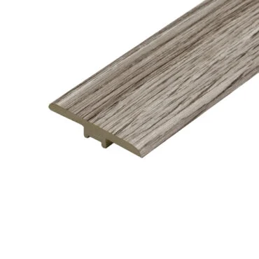 A close-up of the Delilah Grey T-Profile, featuring a cool, modern grey tone with sharp, clean edges. This profile is ideal for seamless transitions between same-height floors in modern interiors.