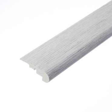 A detailed image of the Alfie Grey Stair Nosing, showcasing a sleek, medium-grey tone with a refined, smooth surface. The nosing is designed for stair protection, creating a seamless transition for modern interiors.