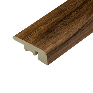 A close-up shot of the end profile of Pro-Tek™ Layla Walnut flooring. The image captures the rich walnut colour, natural wood grain pattern, and the refined edge detailing of the plank.