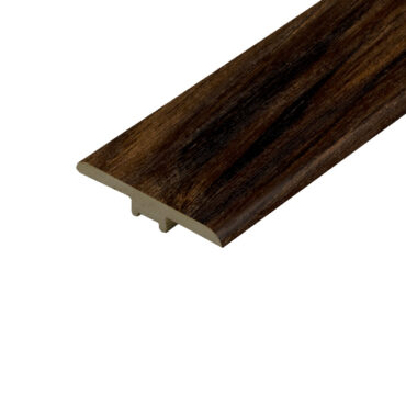 A detailed view of the Layla Walnut T-Profile, featuring a rich, dark walnut finish with a natural wood grain pattern. It is ideal for connecting floors of equal height, providing a refined and classic appearance.