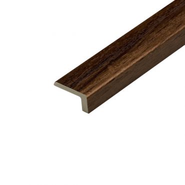 A close-up view of the Westminster Walnut L-Shape profile, featuring a rich, dark walnut finish. The L-shape design is perfect for use on steps or edges, providing a smooth transition with a luxurious, deep brown tone.