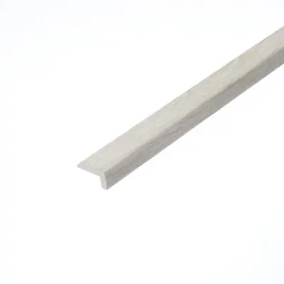 A detailed image of the Hoxton Pebble L-Shape Profile, showcasing a light, pebble-grey finish. The smooth edges and neutral tone provide a sleek, modern look, perfect for use on steps or edge transitions.