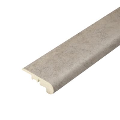 Grey Travertine Stair Nosing: A product image showcasing the Grey Travertine Stair Nosing accessory by Pro-Tek Flooring. The nosing features a realistic travertine texture in shades of gray, providing a durable and stylish finish to stairs.