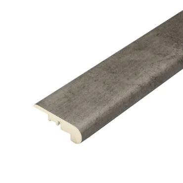 Smoke Travertine Stair Nosing: An image displaying the Smoke Travertine Stair Nosing, designed to complement Pro-Tek Flooring's range of luxury vinyl tiles. The smoke-colored travertine texture adds sophistication and durability to staircases.