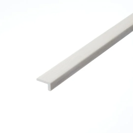 Bishops White L-Shape Profile: A detailed photograph of the Bishops White L-shape profile. This piece is characterized by its bright white colour and clean lines, suitable for providing a neat finish to the edges of flooring installations.