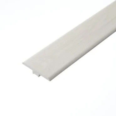 Bishops White T-Profile: An image of the Bishops White T-profile. The flooring piece features a crisp white colour and is designed to join two floors of the same height seamlessly, adding a touch of elegance to any room.