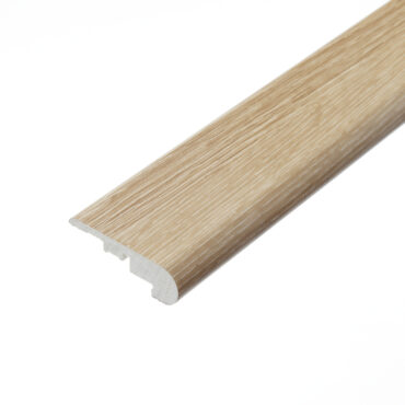 A photograph of LP7 Jeydon Stone stair nosing. The profile shows a light grey colour with a durable edge, used to protect stair edges while maintaining a uniform appearance with the rest of the flooring.