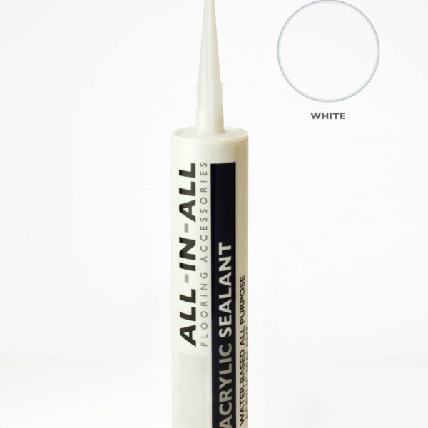 A collection of AIA sealant colour swatches displayed on a white background, showcasing the white sealant option. The swatches highlight the smooth texture and versatility of the sealant for flooring and trim applications.