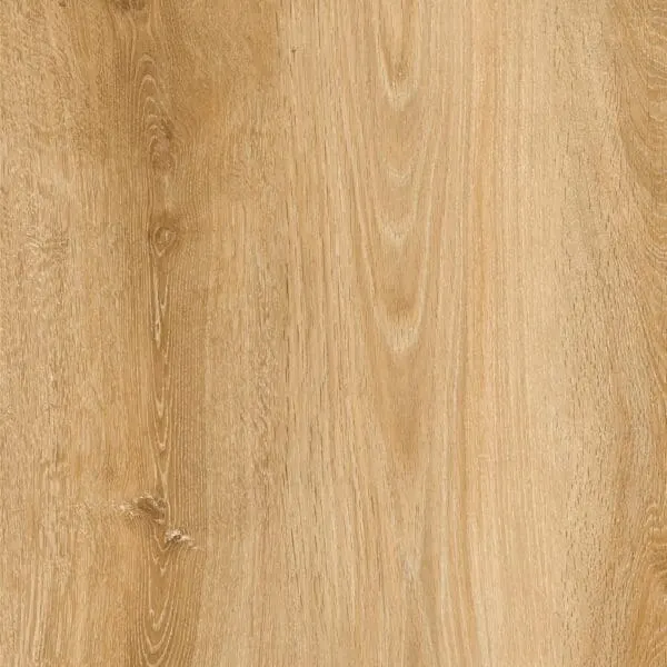 A highly detailed view of a Pro-Tek™ flooring plank, showcasing the realistic wood grain texture with subtle variations in tone. The image highlights the fine details of the flooring's natural-looking knots and streaks, giving it an authentic timber appearance. The surface has a smooth, matte finish, enhancing its durability and resistance to scratches.
