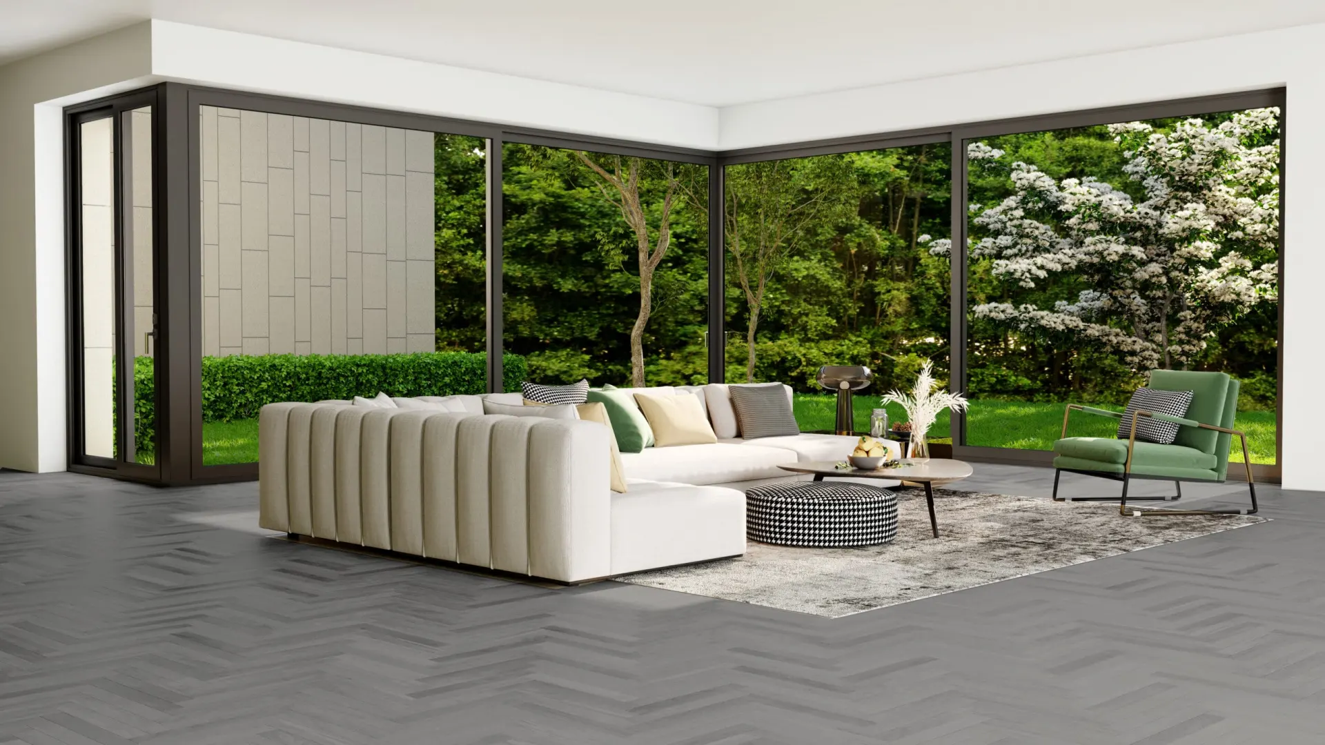 A full view of Highgrove Grey flooring, displaying its elegant grey tone with intricate wood patterns. The finish offers a sophisticated touch, perfect for contemporary interiors.